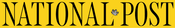 The National Post logo in black lettering against a yellow backdrop with a small leaf between the words national and post